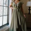 BB Custom Katya Ruffle Maxi Dress | Dusty Olive