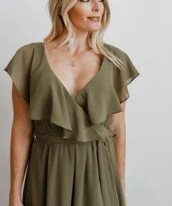 BB Custom Katya Ruffle Maxi Dress | Dusty Olive