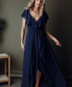 BB Custom Katya Ruffle Maxi Dress | Navy Dresses