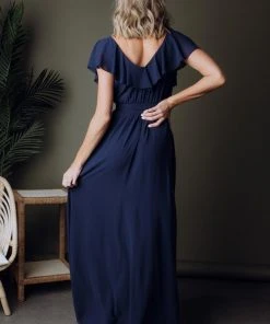 BB Custom Katya Ruffle Maxi Dress | Navy Dresses
