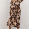HAY Dresses Kayden Baby Doll Midi Dress | Brown Floral