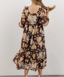 HAY Dresses Kayden Baby Doll Midi Dress | Brown Floral