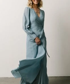 Soi Kelsey Wrap Dress | Dusty Blue Dresses