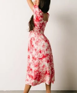 SL Kenna Midi Dress | Fuchsia Watercolor Print Dresses