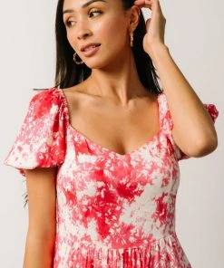 SL Kenna Midi Dress | Fuchsia Watercolor Print Dresses