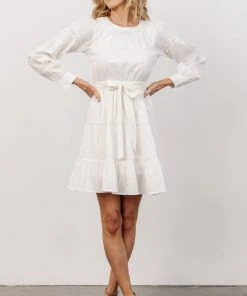 IL Keri Long Sleeve Short Dress | Off White Dresses