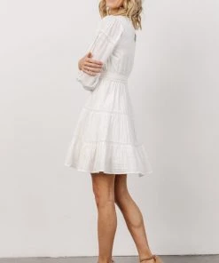 IL Keri Long Sleeve Short Dress | Off White Dresses