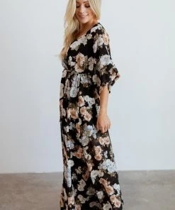 BB Custom Dresses Kia Kimono Maxi Dress | Black Floral