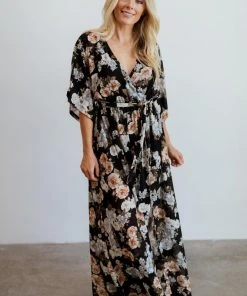 BB Custom Dresses Kia Kimono Maxi Dress | Black Floral