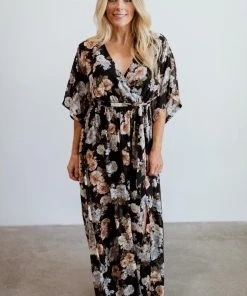 BB Custom Dresses Kia Kimono Maxi Dress | Black Floral