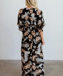 BB Custom Dresses Kia Kimono Maxi Dress | Black Floral