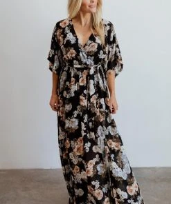 BB Custom Dresses Kia Kimono Maxi Dress | Black Floral