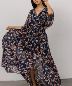 BB Custom Kia Kimono Maxi Dress | Dark Blue Floral