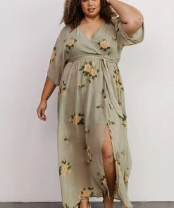 BB Custom Kia Kimono Maxi Dress | Olive Floral
