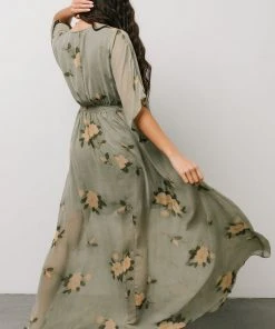 BB Custom Kia Kimono Maxi Dress | Olive Floral