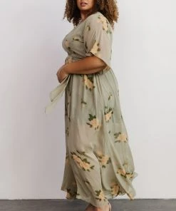 BB Custom Kia Kimono Maxi Dress | Olive Floral
