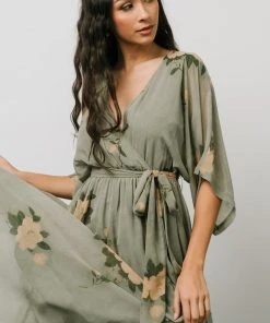 BB Custom Kia Kimono Maxi Dress | Olive Floral