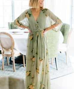 BB Custom Kia Kimono Maxi Dress | Olive Floral