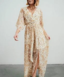 BB Custom Kia Kimono Maxi Dress | Tan Floral 10 BB Custom Kia Kimono Maxi Dress | Tan Floral