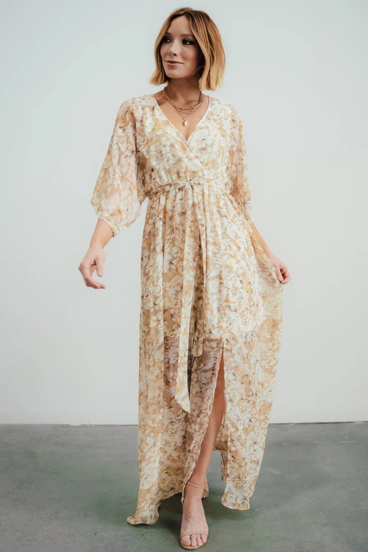 BB Custom Kia Kimono Maxi Dress | Tan Floral 3 BB Custom Kia Kimono Maxi Dress | Tan Floral