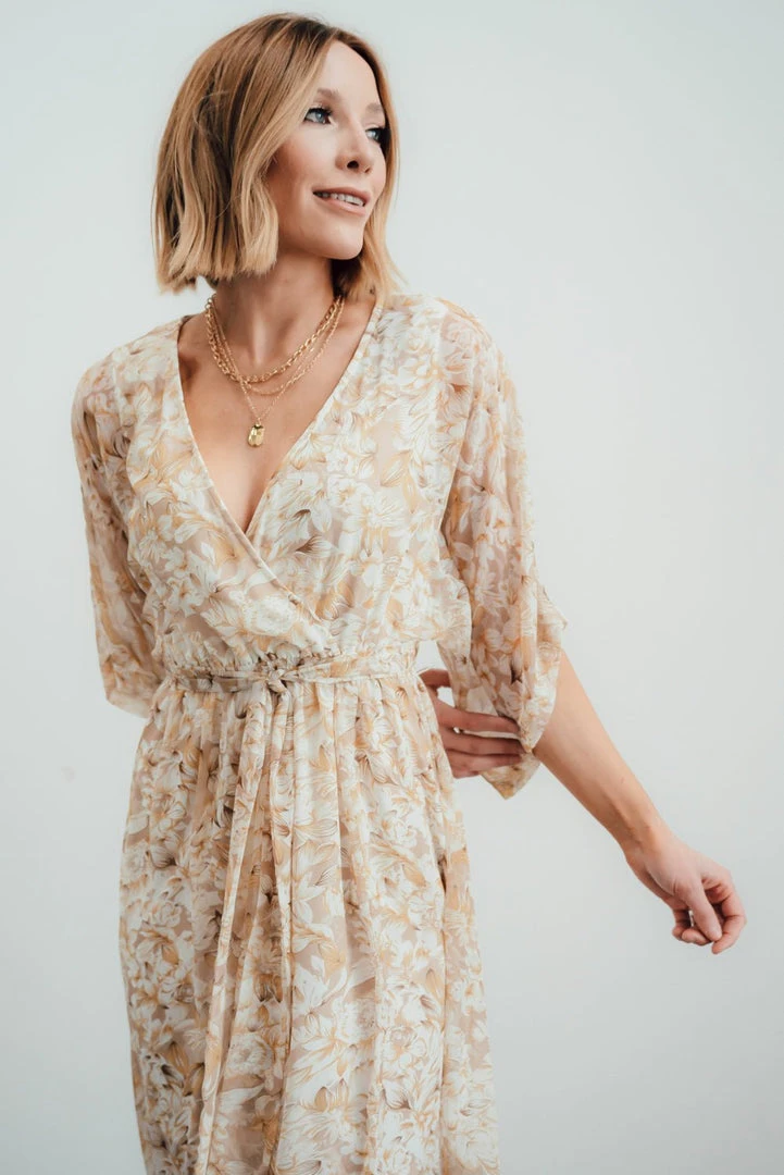 BB Custom Kia Kimono Maxi Dress | Tan Floral 8 BB Custom Kia Kimono Maxi Dress | Tan Floral