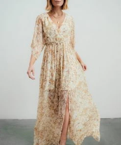 BB Custom Kia Kimono Maxi Dress | Tan Floral 12 BB Custom Kia Kimono Maxi Dress | Tan Floral