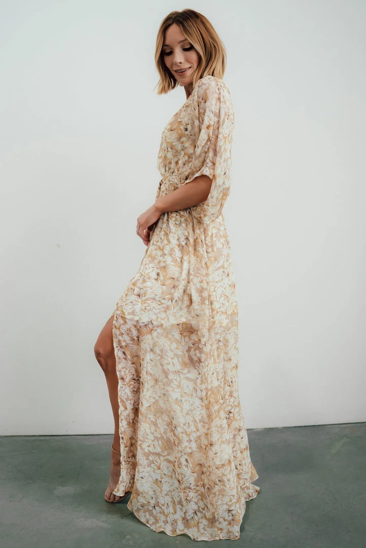 BB Custom Kia Kimono Maxi Dress | Tan Floral 6 BB Custom Kia Kimono Maxi Dress | Tan Floral