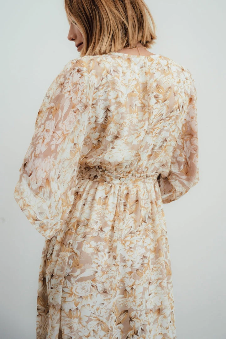 BB Custom Kia Kimono Maxi Dress | Tan Floral 7 BB Custom Kia Kimono Maxi Dress | Tan Floral