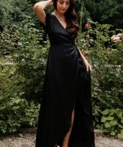 BB Custom Krystal Satin Wrap Gown | Black 12 BB Custom Krystal Satin Wrap Gown | Black