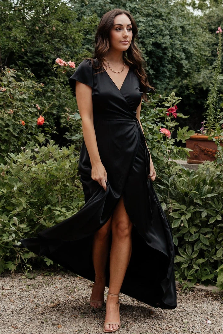 BB Custom Krystal Satin Wrap Gown | Black 2 BB Custom Krystal Satin Wrap Gown | Black