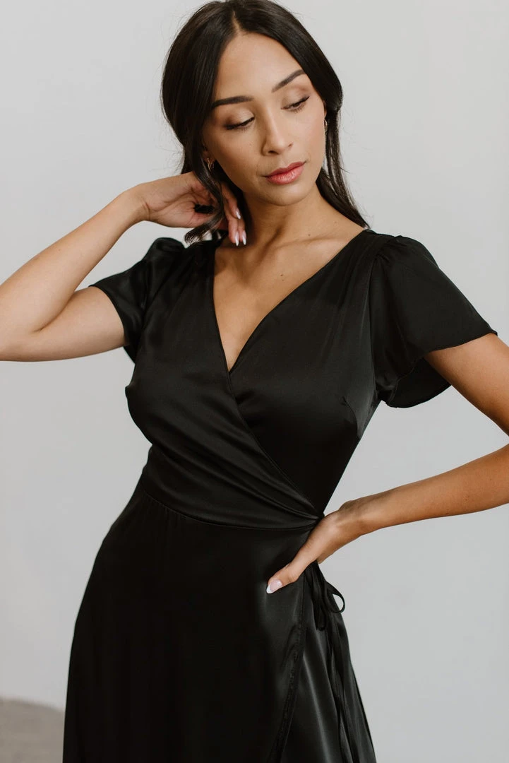 BB Custom Krystal Satin Wrap Gown | Black 5 BB Custom Krystal Satin Wrap Gown | Black