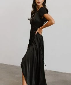 BB Custom Krystal Satin Wrap Gown | Black 15 BB Custom Krystal Satin Wrap Gown | Black