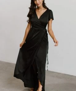 BB Custom Krystal Satin Wrap Gown | Black 13 BB Custom Krystal Satin Wrap Gown | Black