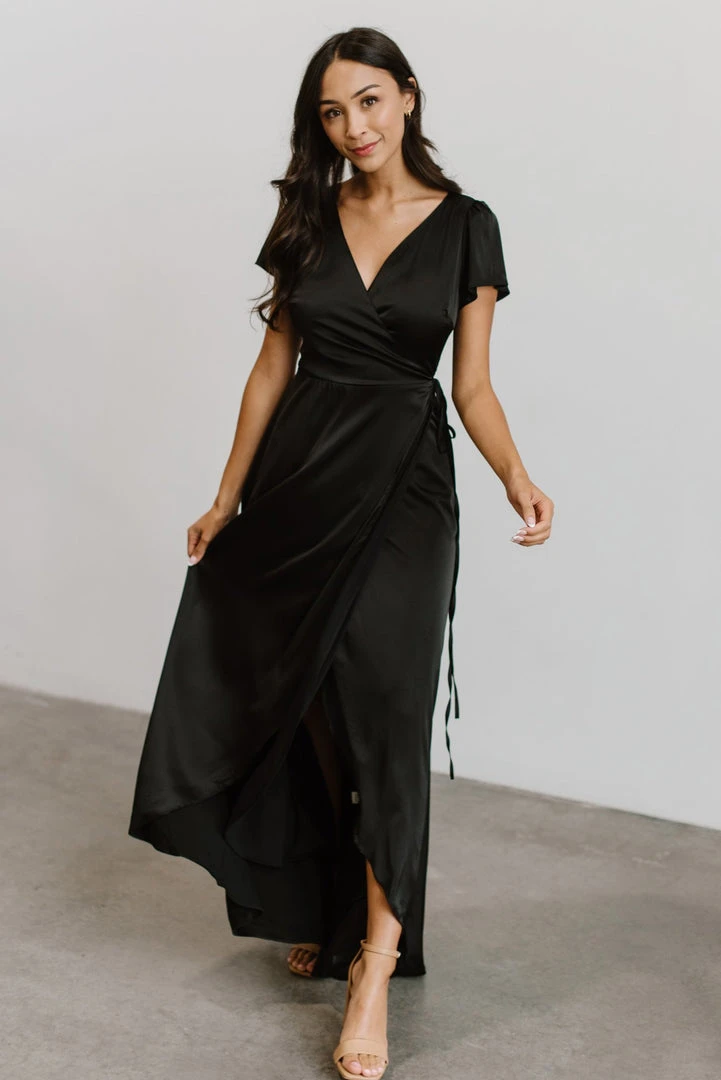 BB Custom Krystal Satin Wrap Gown | Black 4 BB Custom Krystal Satin Wrap Gown | Black