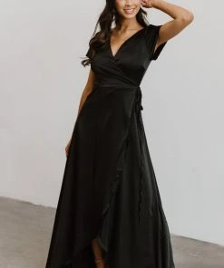 BB Custom Krystal Satin Wrap Gown | Black 18 BB Custom Krystal Satin Wrap Gown | Black