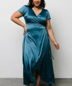 BB Custom Krystal Satin Wrap Gown | Blue Dresses 28 BB Custom Krystal Satin Wrap Gown | Blue Dresses