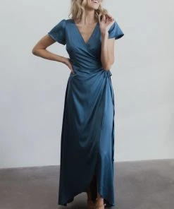BB Custom Krystal Satin Wrap Gown | Blue Dresses 21 BB Custom Krystal Satin Wrap Gown | Blue Dresses