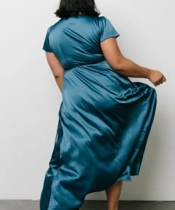 BB Custom Krystal Satin Wrap Gown | Blue Dresses 24 BB Custom Krystal Satin Wrap Gown | Blue Dresses
