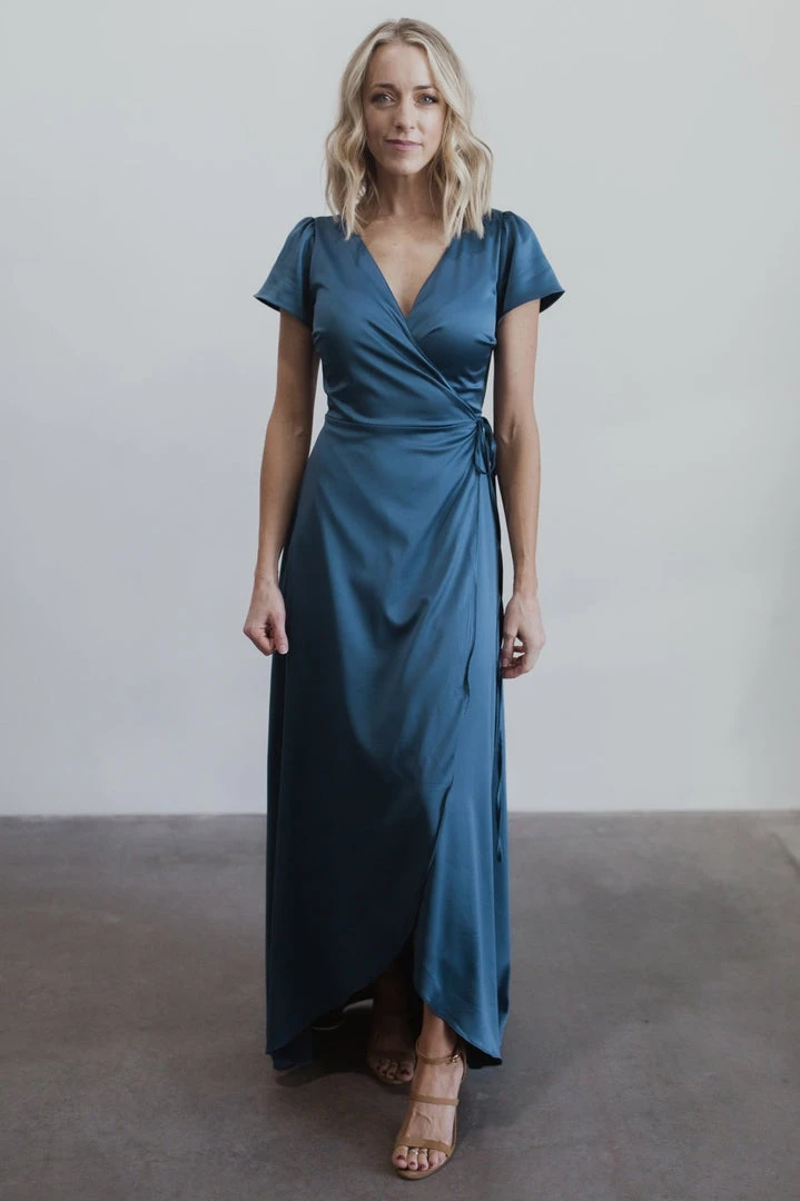 BB Custom Krystal Satin Wrap Gown | Blue Dresses 12 BB Custom Krystal Satin Wrap Gown | Blue Dresses