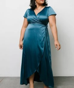 BB Custom Krystal Satin Wrap Gown | Blue Dresses 30 BB Custom Krystal Satin Wrap Gown | Blue Dresses
