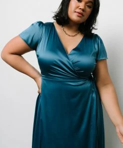 BB Custom Krystal Satin Wrap Gown | Blue Dresses 26 BB Custom Krystal Satin Wrap Gown | Blue Dresses