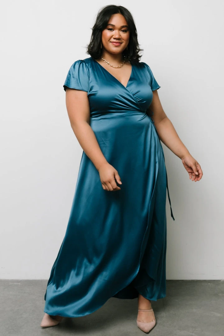 BB Custom Krystal Satin Wrap Gown | Blue Dresses 5 BB Custom Krystal Satin Wrap Gown | Blue Dresses