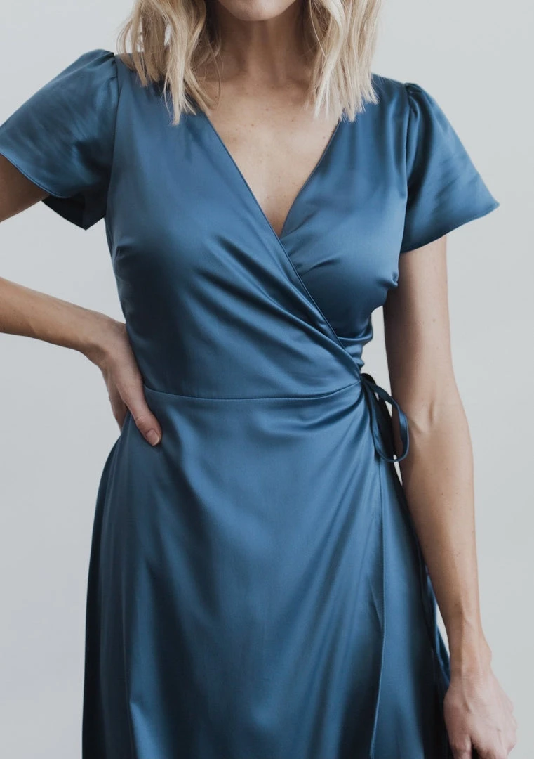 BB Custom Krystal Satin Wrap Gown | Blue Dresses 4 BB Custom Krystal Satin Wrap Gown | Blue Dresses