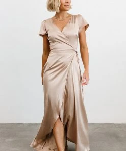 BB Custom Krystal Satin Wrap Gown | Champagne Dresses