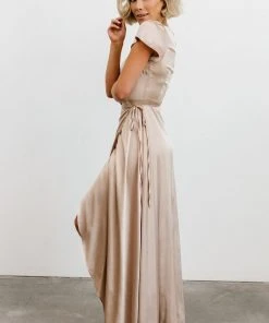 BB Custom Krystal Satin Wrap Gown | Champagne Dresses