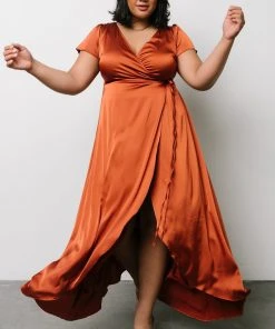 BB Custom Krystal Satin Wrap Gown | Copper Dresses