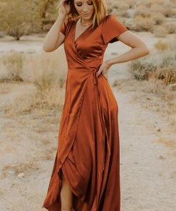 BB Custom Krystal Satin Wrap Gown | Copper Dresses