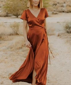 BB Custom Krystal Satin Wrap Gown | Copper Dresses