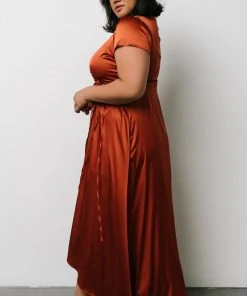 BB Custom Krystal Satin Wrap Gown | Copper Dresses