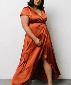 BB Custom Krystal Satin Wrap Gown | Copper Dresses